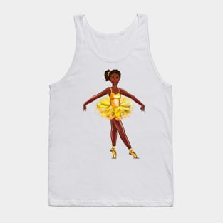 Ballet black ballerina  in yellow tutu with corn rows in her hair - brown skin ballerina Tank Top